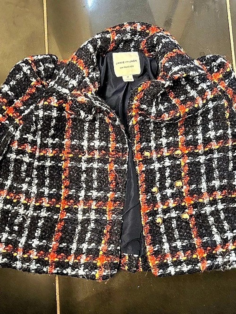 Janie and Jack Plaid Jacket in Black & Orange Size 2T Like New
